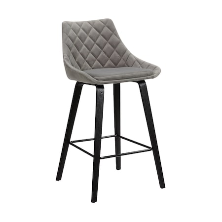 Armen Living Dani 26" Gray Velvet Barstool in Black Brushed Wood Finish LCDIBABLGR26